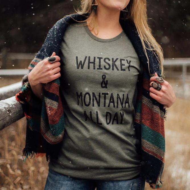 Whiskey & Montana All Day Unisex Tee - Military Green - The Montana Scene