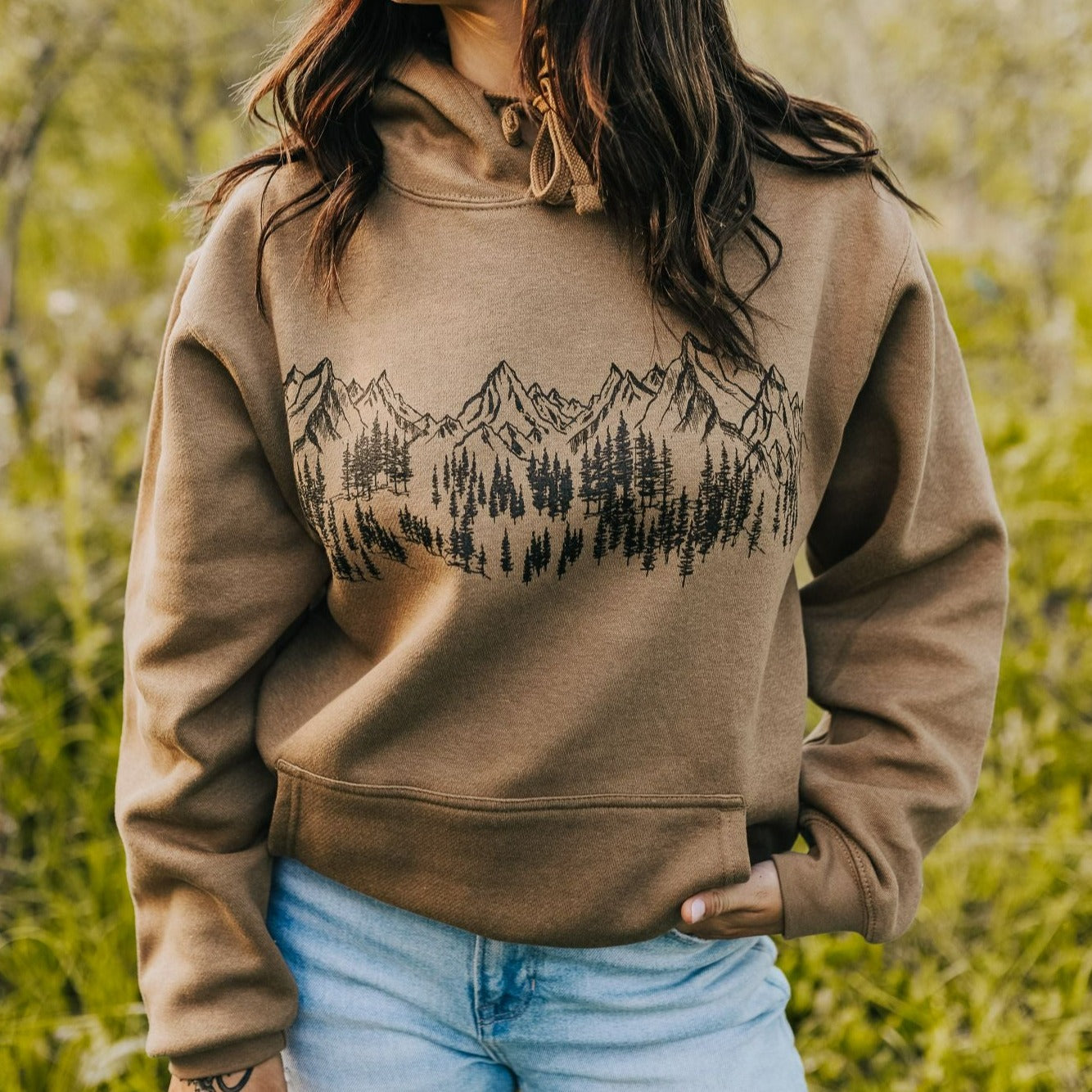 Mountain Sketch Unisex Hoodie- Camel - The Montana Scene