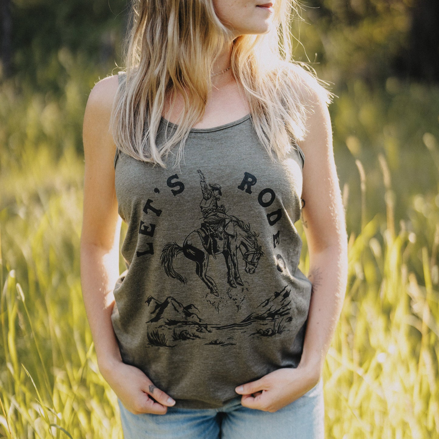 Let's Rodeo Ladies Tank - Olive - Discontinued - The Montana Scene