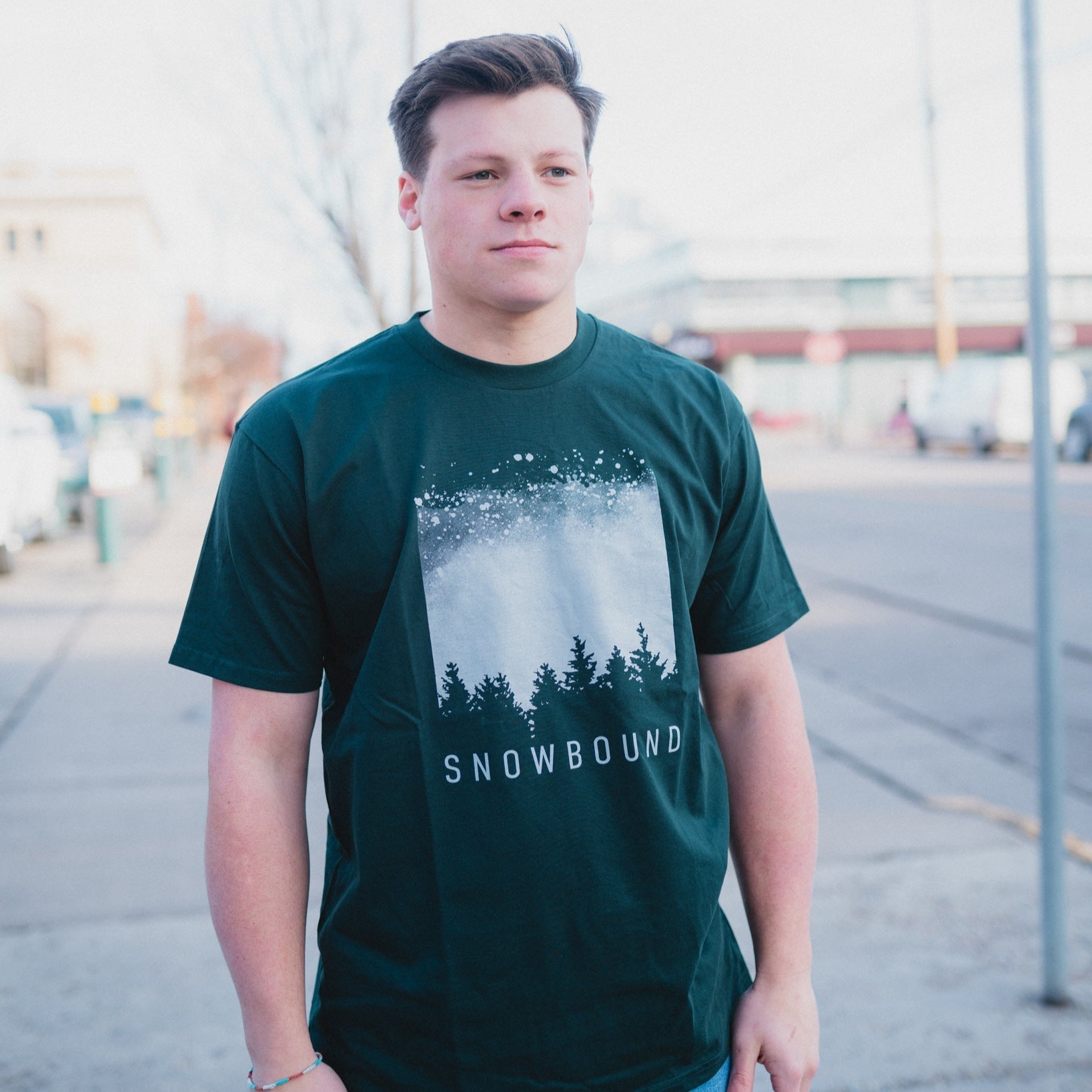 Snowbound Men/Unisex Tee - Pine Green - Discontinued - The Montana Scene