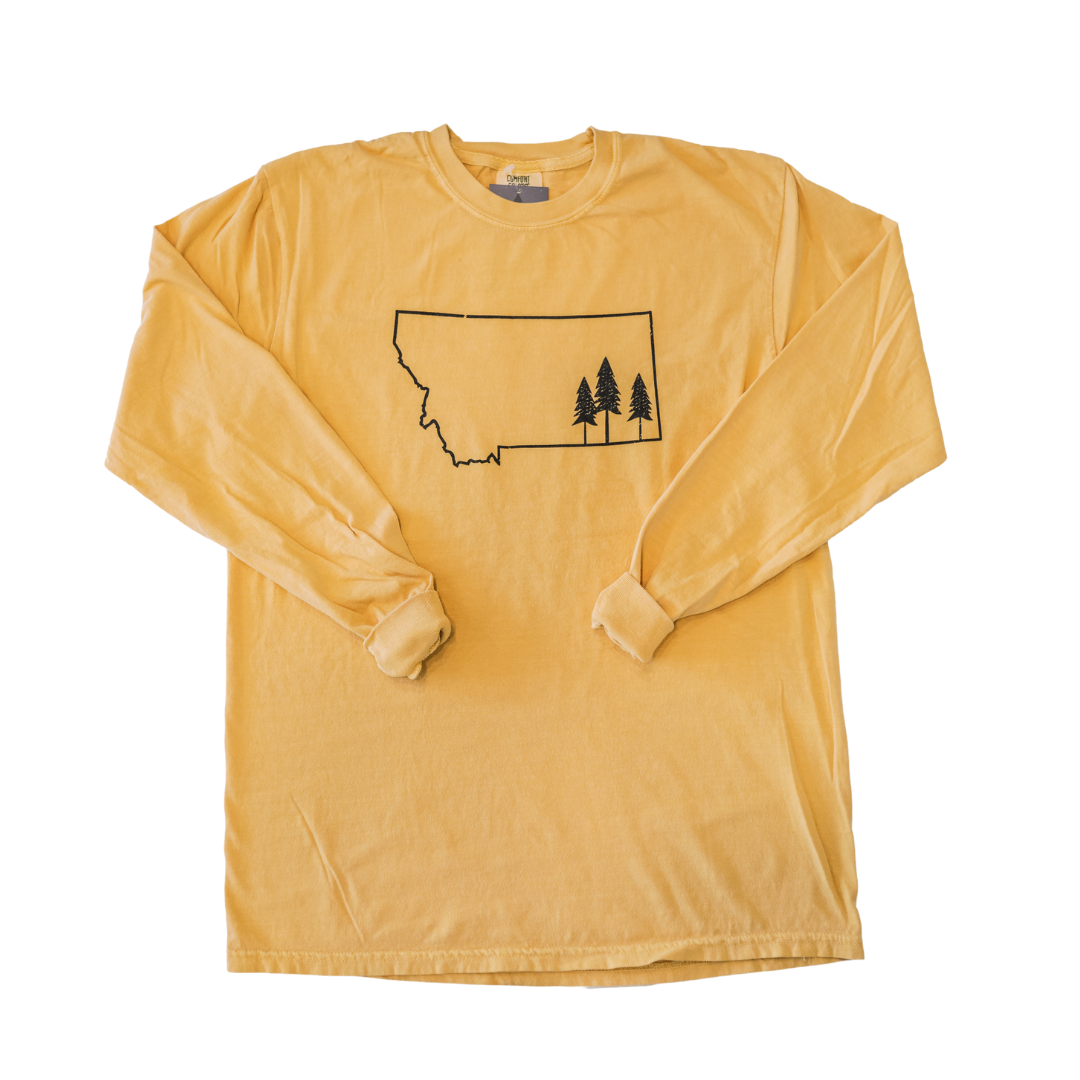 Montana Tree Outline Unisex Long Sleeve - Mustard - The Montana Scene