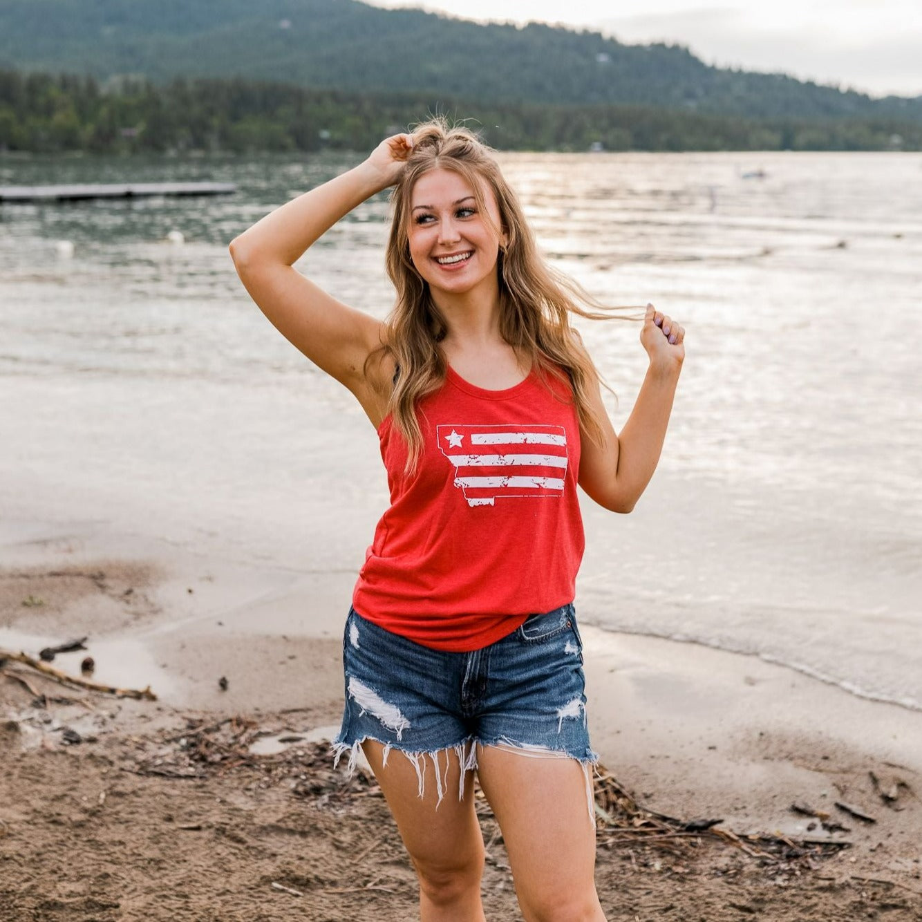 Montana Patriotic Ladies Racerback Tank - Red Frost - The Montana Scene