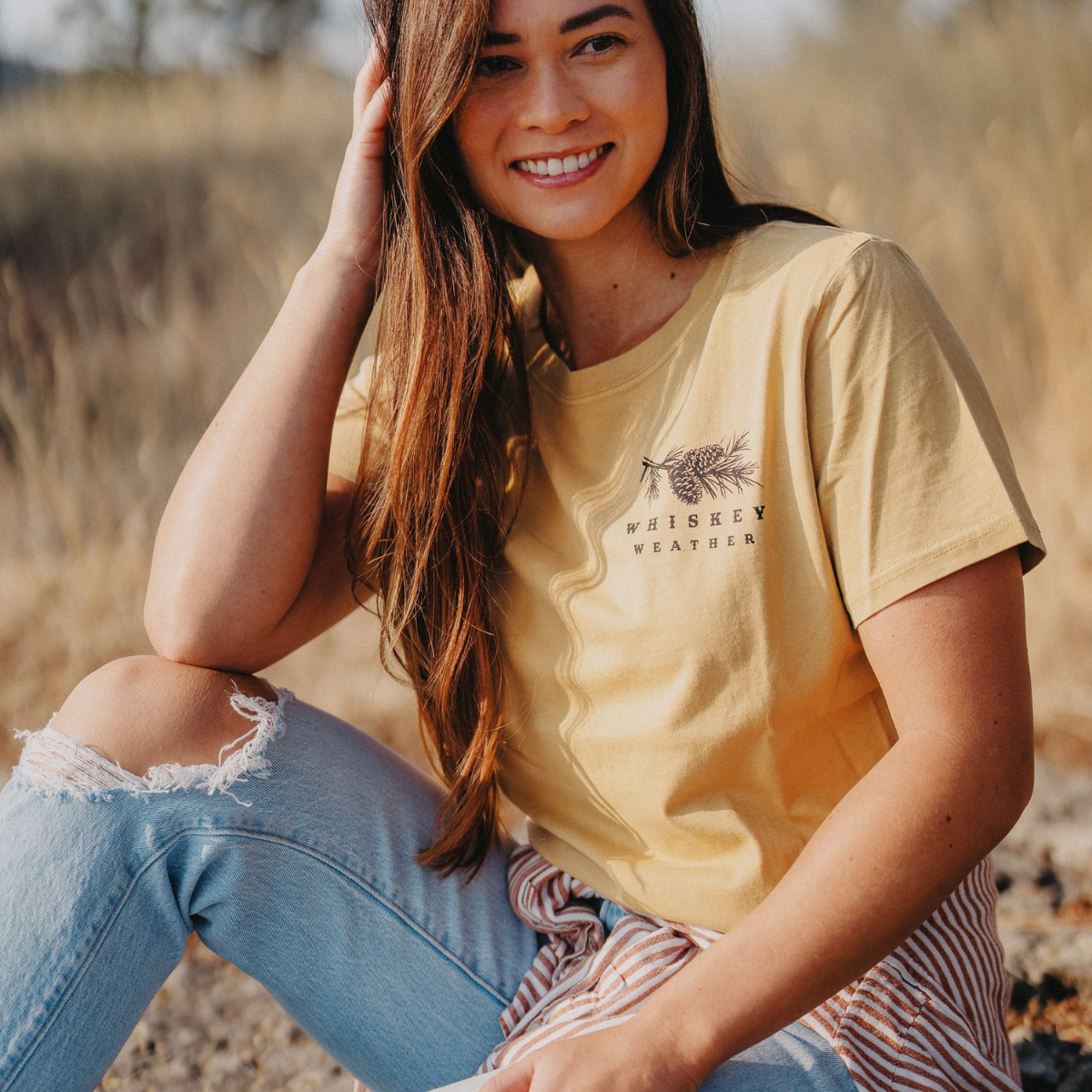 Whiskey Weather Ladies Tee - Faded Mustard - The Montana Scene