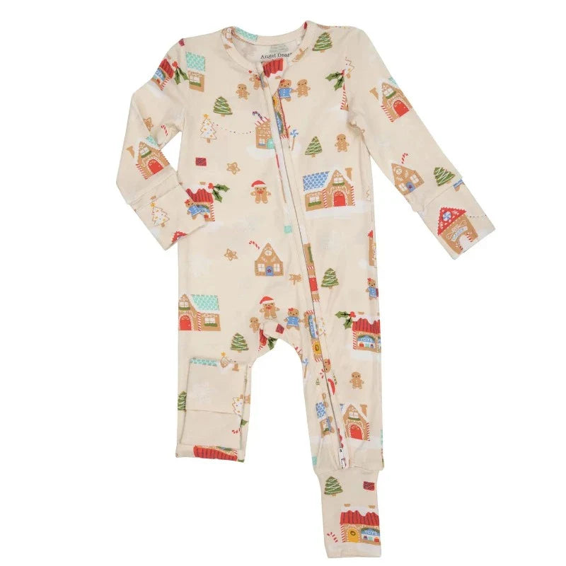 2 Way Zipper Romper - Gingerbread Village Ivory