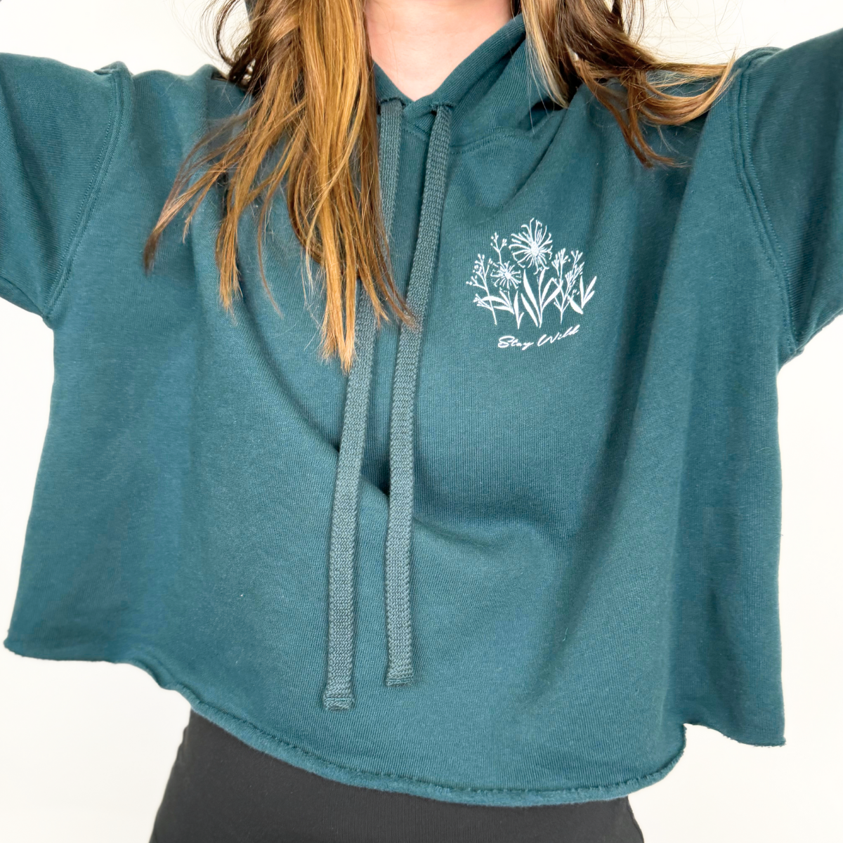 Stay Wild Floral Ladies Crop Hoodie - Atlantic - The Montana Scene