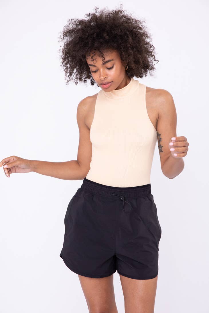 Mock Neck Ribbed Sleeveless Bodysuit