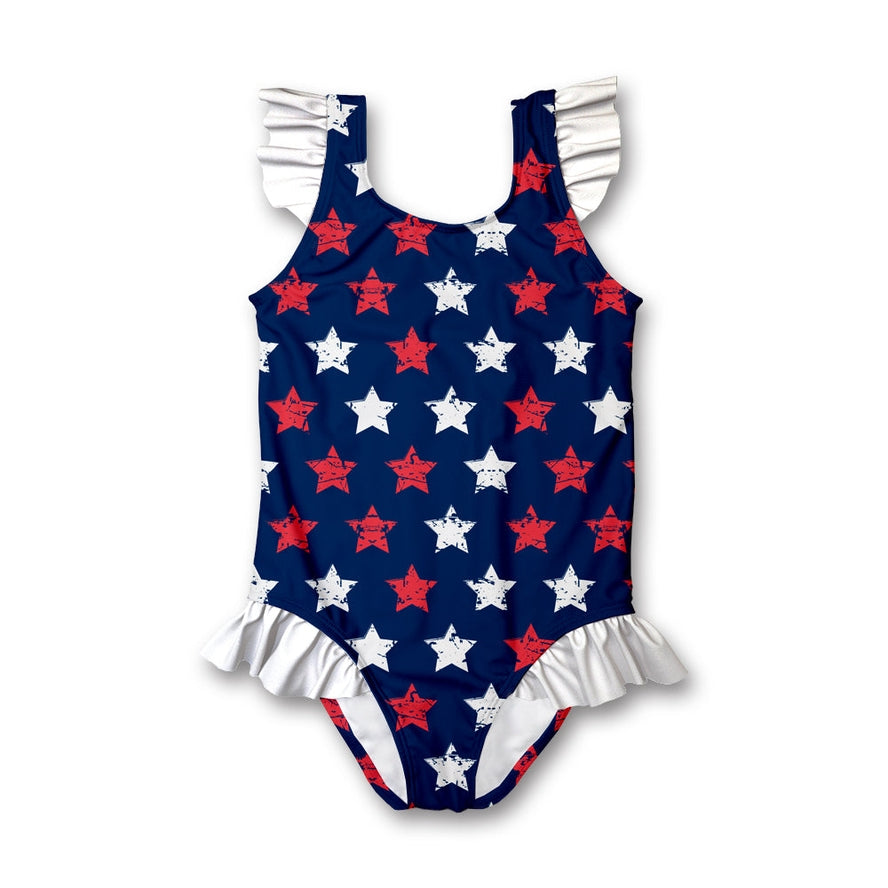 Girls USA Star Ruffle-Accent One-Piece Swimsuit