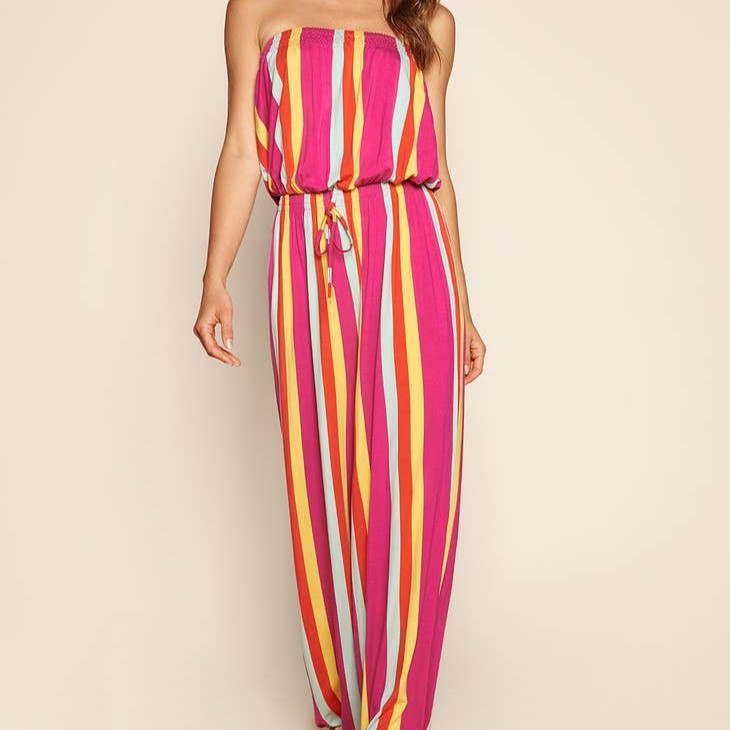 Eliza Striped Strapless Jersey Knit Jumpsuit