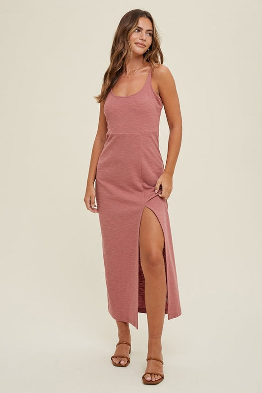 Slub Midi Dress w/ Self Tie Back