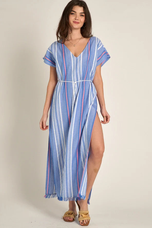 Short Sleeve Embroidered Cover Up Dress with Slit