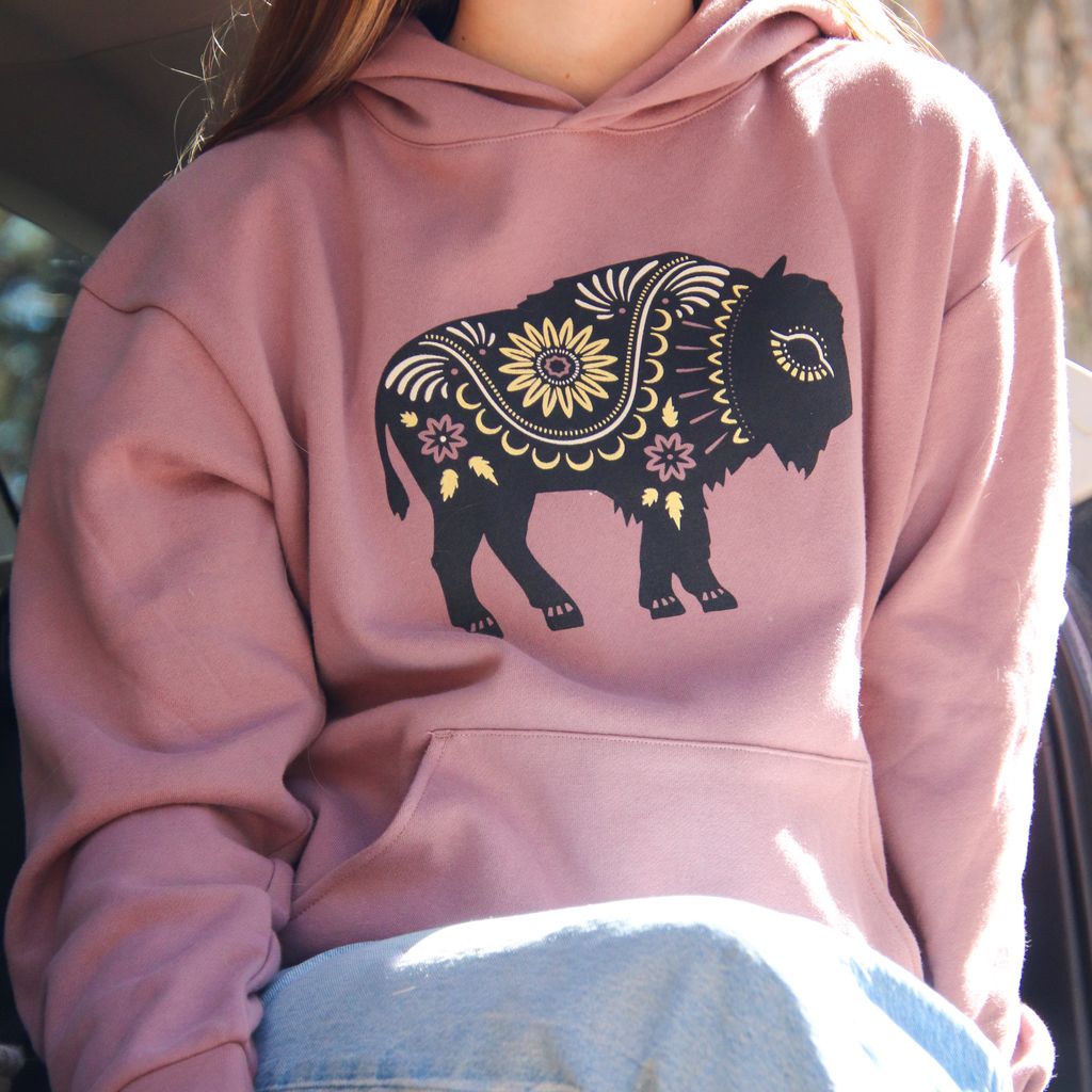 Floral Bison Unisex Hoodie - Orchid - The Montana Scene