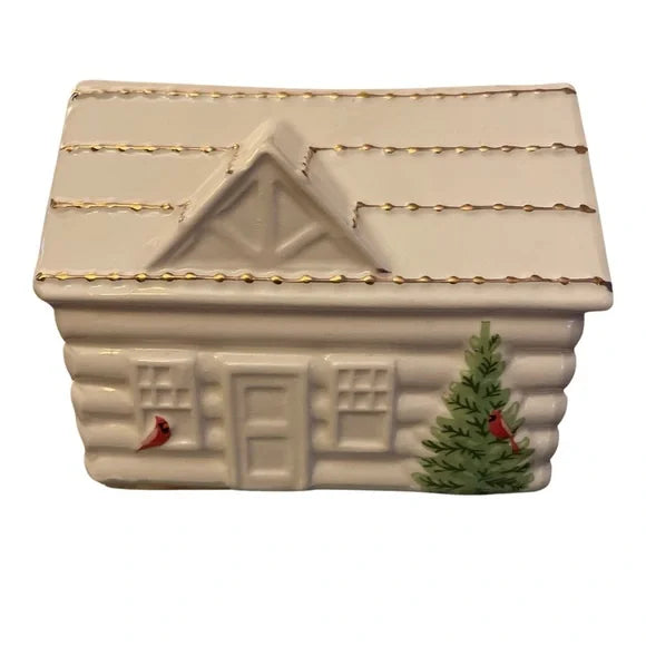 Cabin Vase Stoneware White Christmas House