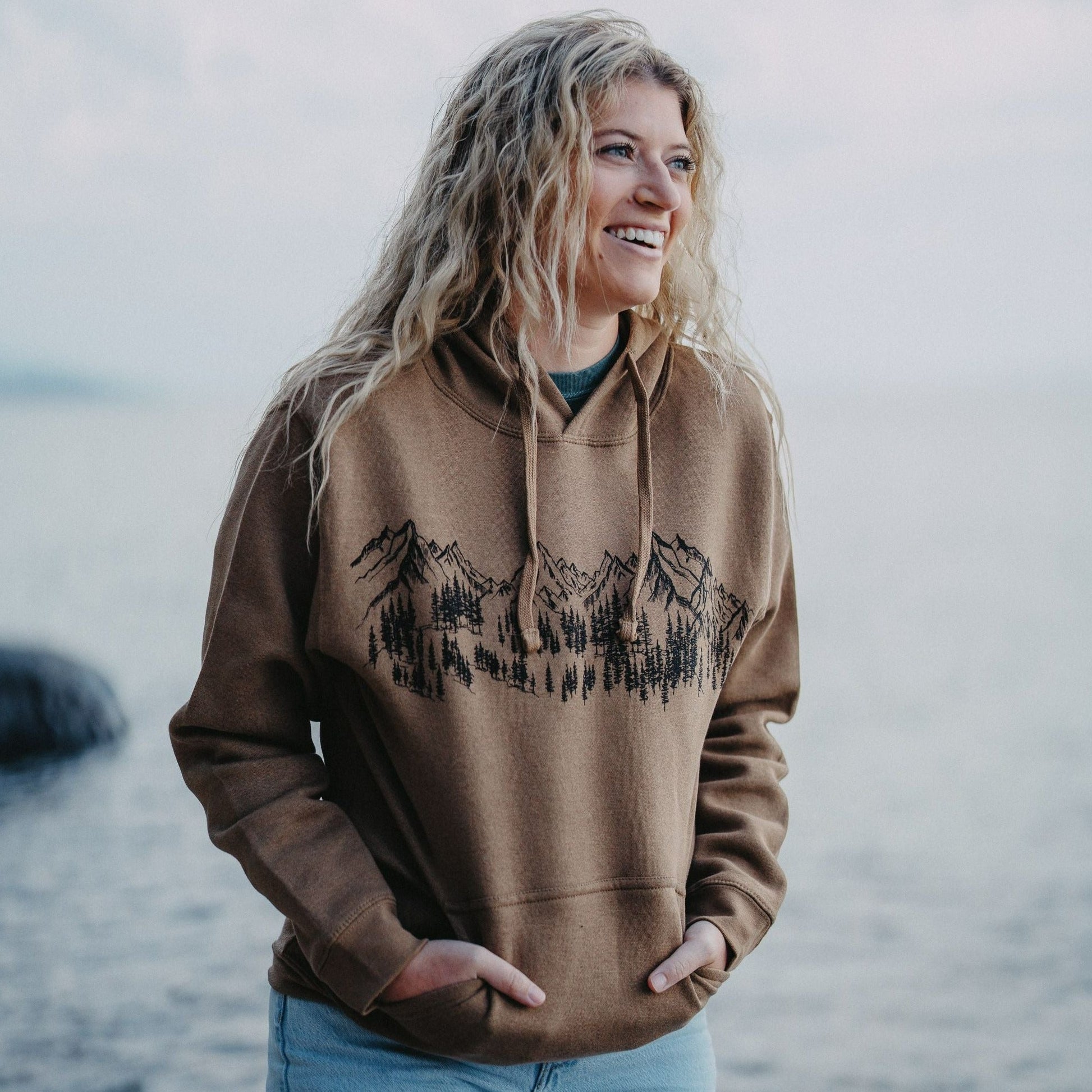 Mountain Sketch Unisex Hoodie- Camel - The Montana Scene