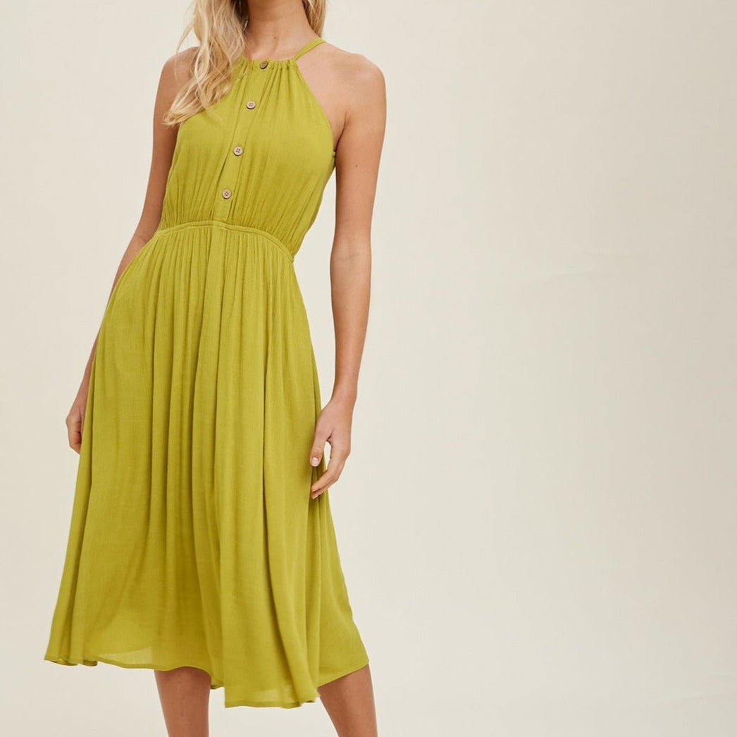 Midi Dress/High Neck- Lime