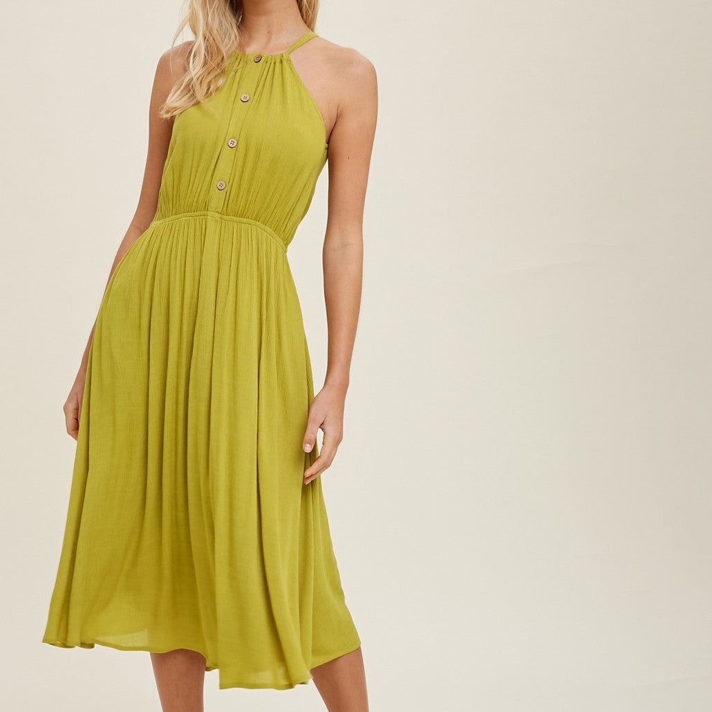 Midi Dress/High Neck- Lime