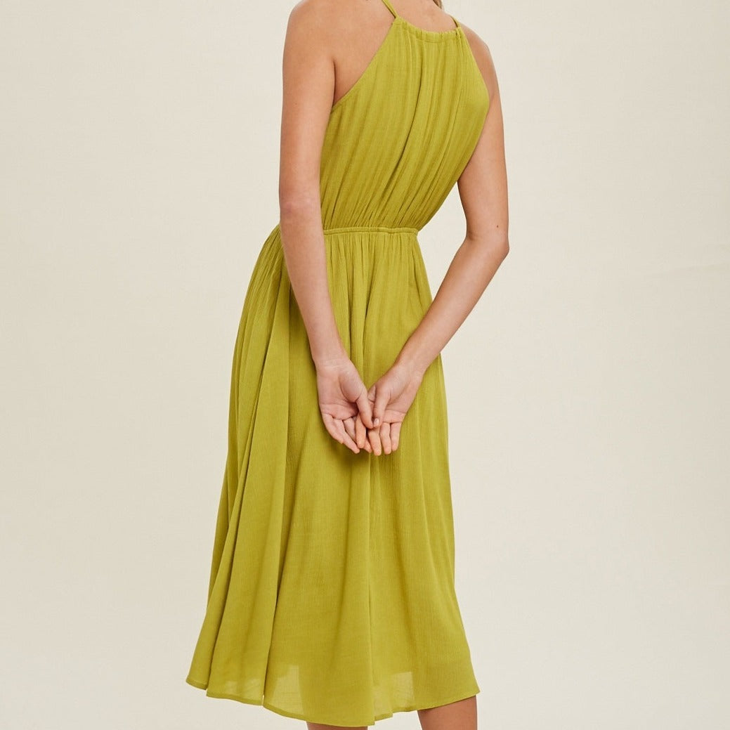 Midi Dress/High Neck- Lime