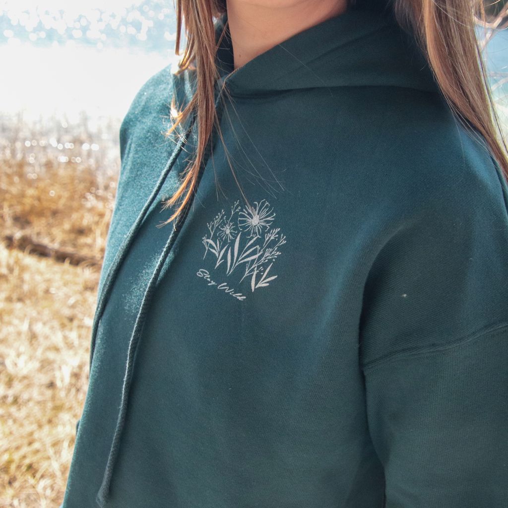 Stay Wild Floral Ladies Crop Hoodie - Atlantic - The Montana Scene