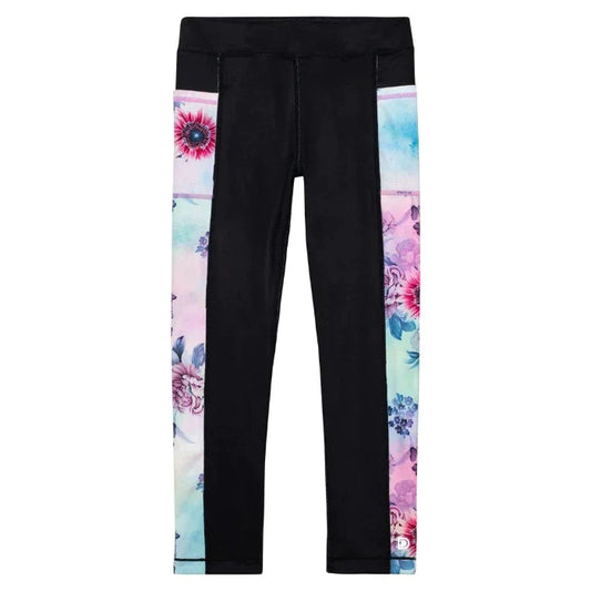 Athletic Legging - Black & Multi Color Flowers