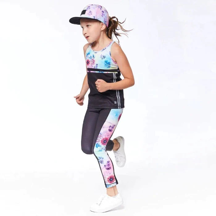 Athletic Legging - Black & Multi Color Flowers